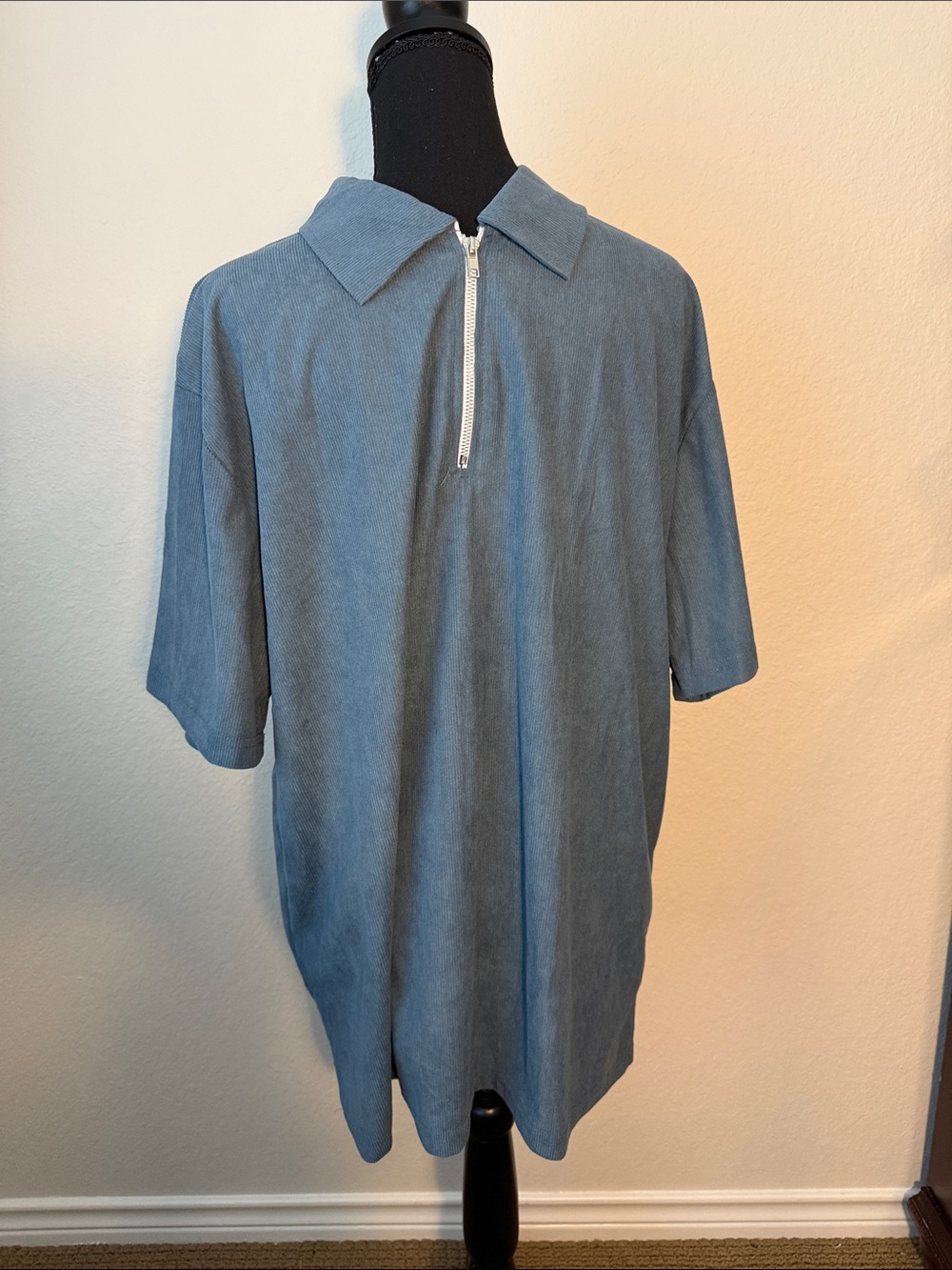 Classic Short-Sleeve Polo Zip Shirt in Slate Blue